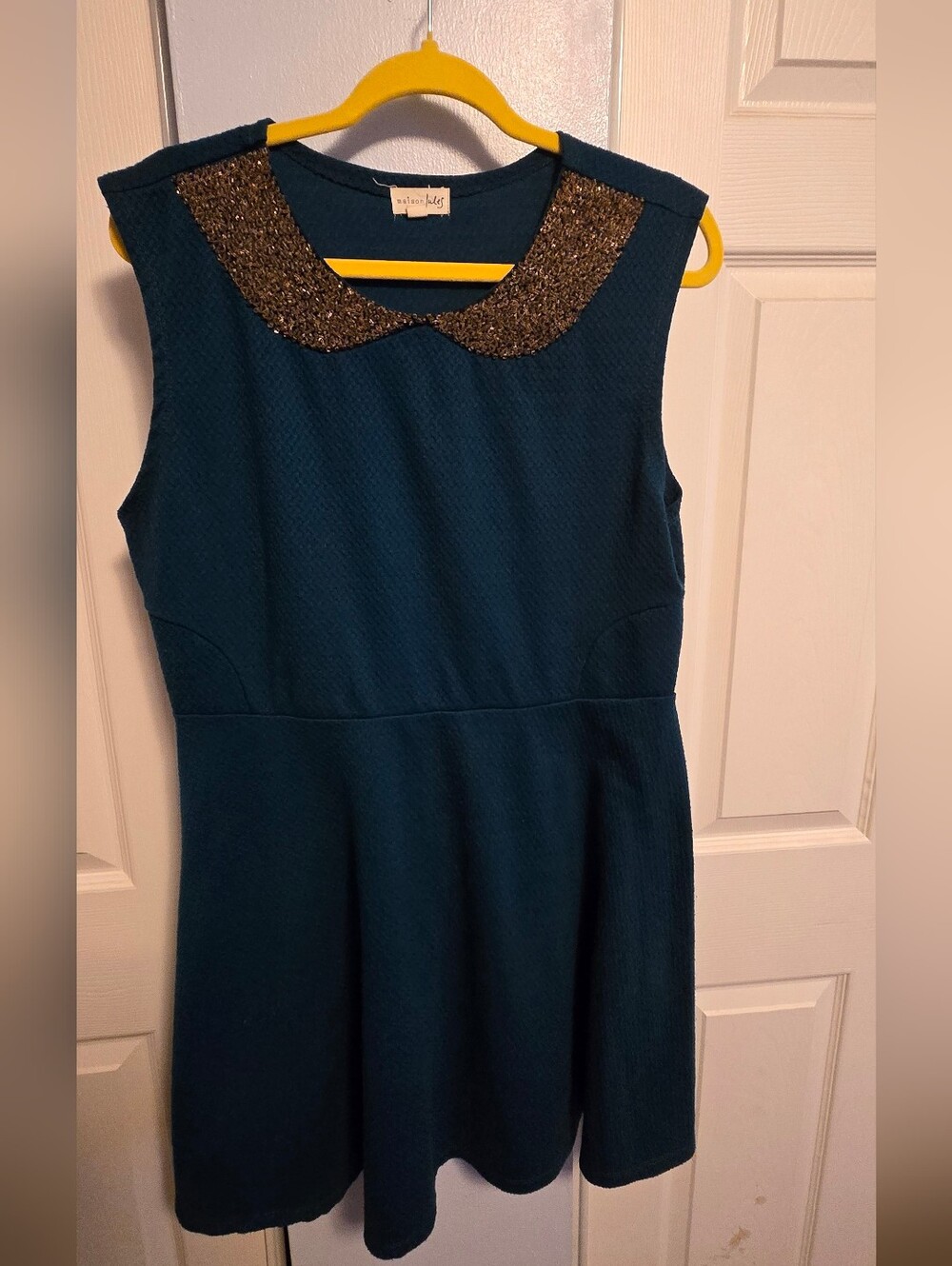 Anthropologie Tabitha Teal Dress with Beaded Peter Pan Collar